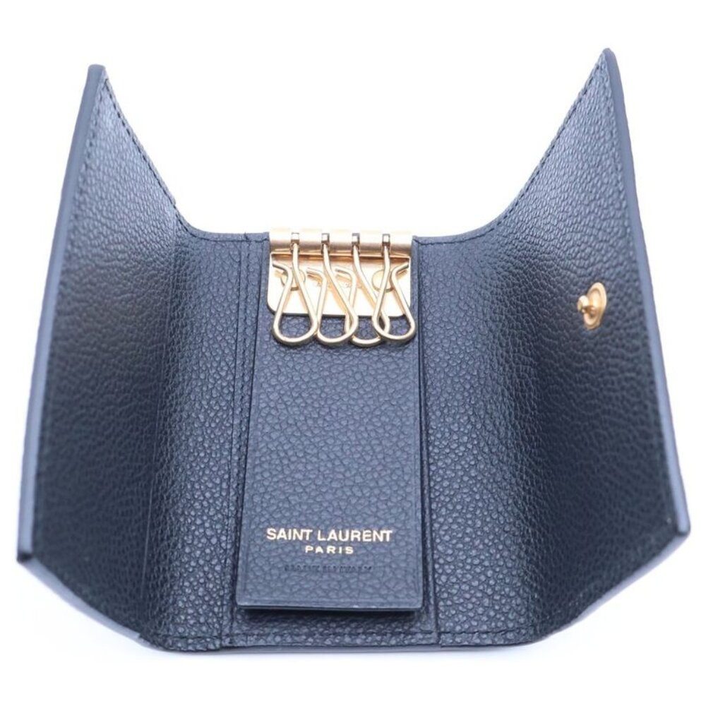 Saint Laurent Paris Cassandra Logo Plate Leather 4 Key Case Black Key Holder - Picture 5 of 6